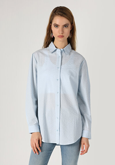 Afficher les détails de Chemise À Manches Longues Bleu Relaxed Fit   Femme