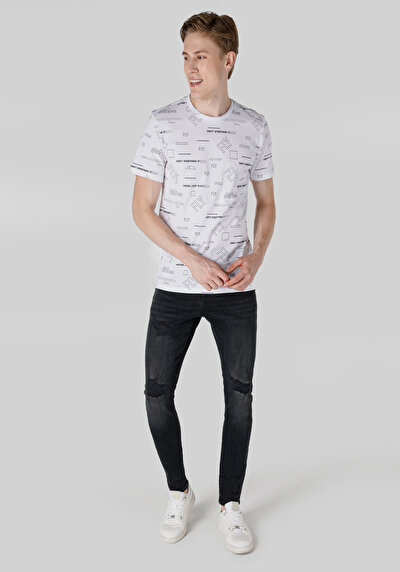 Afficher les détails de T-shirt À Manches Courtes Blanc Regular Fit  Homme