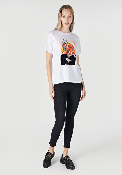 Image de T-shirt À Manches Courtes Blanc Regular Fit Femme