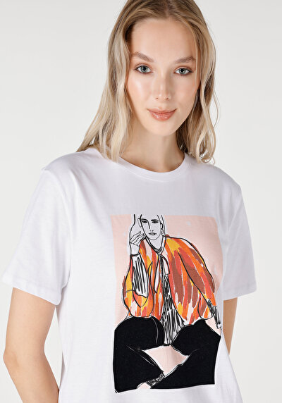 Image de T-shirt À Manches Courtes Blanc Regular Fit  Femme