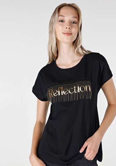 Image de T-shirt À Manches Courtes Noir Regular Fit Femme