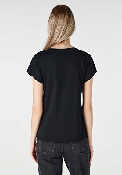 Image de T-shirt À Manches Courtes Noir Regular Fit Femme