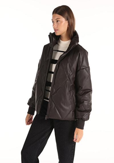 Image de Veste Pu Marron Regular Fit Femme