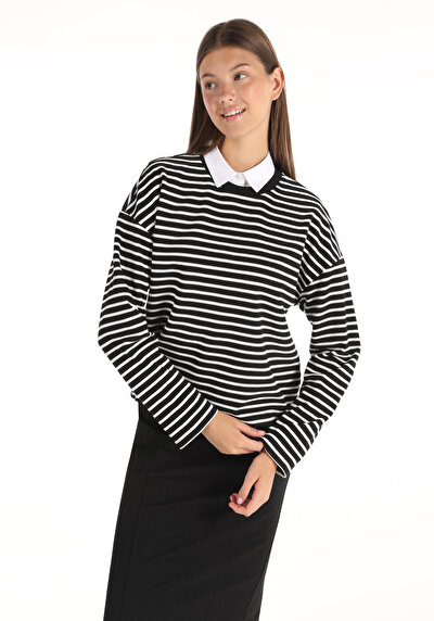 Image de T-shirt À Manches Longues Noir Regular Fit  Femme