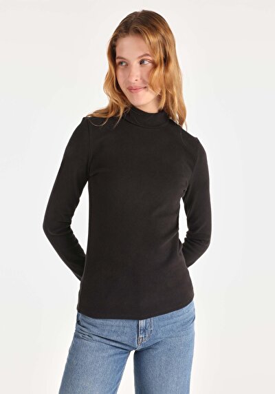 Afficher les détails de T-shirt À Manches Longues Noir Slim Fit  Femme