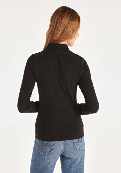 Afficher les détails de T-shirt À Manches Longues Noir Slim Fit  Femme