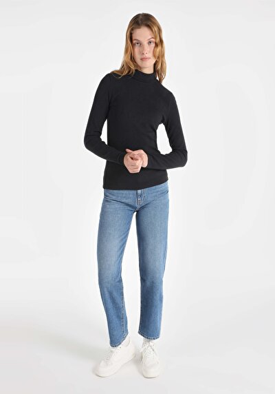 Afficher les détails de T-shirt À Manches Longues Noir Slim Fit  Femme