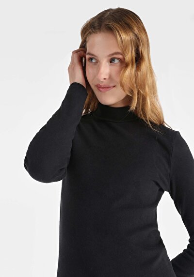 Afficher les détails de T-shirt À Manches Longues Noir Slim Fit  Femme