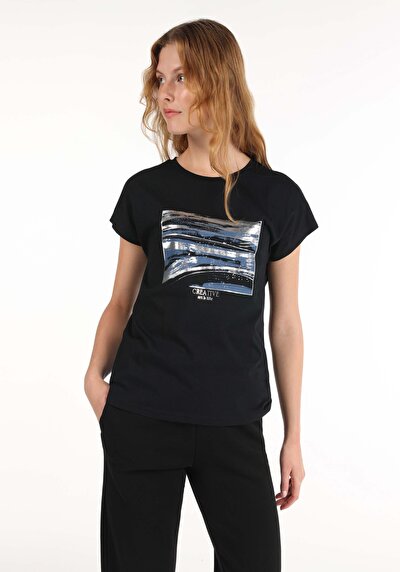 Image de T-shirt À Manches Courtes Noir Regular Fit Femme
