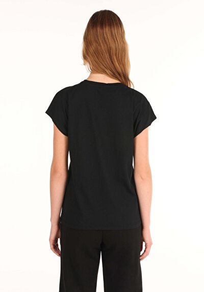 Image de T-shirt À Manches Courtes Noir Regular Fit Femme