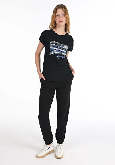 Image de T-shirt À Manches Courtes Noir Regular Fit Femme