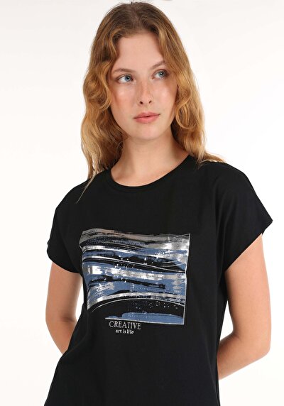 Image de T-shirt À Manches Courtes Noir Regular Fit  Femme