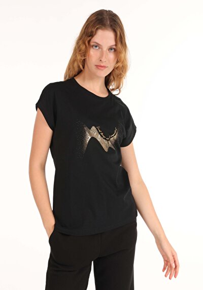 Image de T-shirt À Manches Courtes Noir Regular Fit Femme