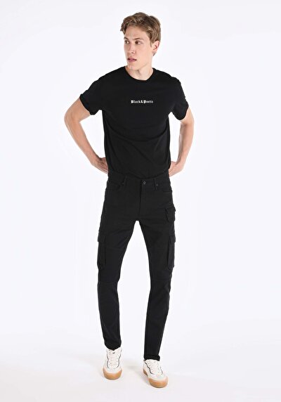 Image de Pantalon Noir Düz Paça Medium Rise En Oxford Slim Fit Homme