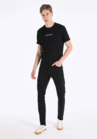 Image de Pantalon Noir Düz Paça Medium Rise En Oxford Slim Fit Homme