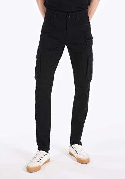 Image de Pantalon Noir Düz Paça Medium Rise En Oxford Slim Fit Homme