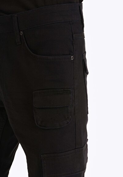 Image de Pantalon Noir Düz Paça Medium Rise En Oxford Slim Fit Homme