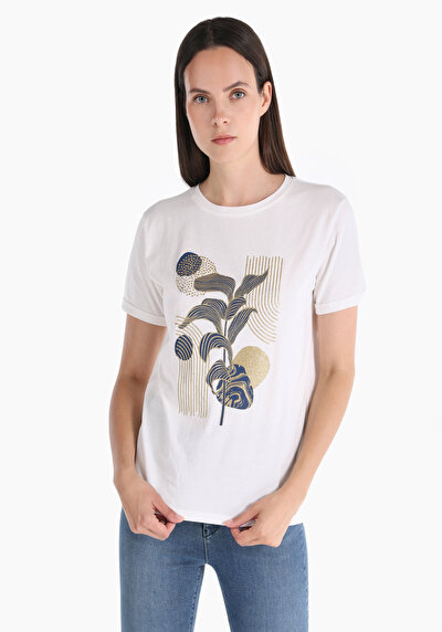 Image de T-shirt À Manches Courtes Ecru Regular Fit Femme