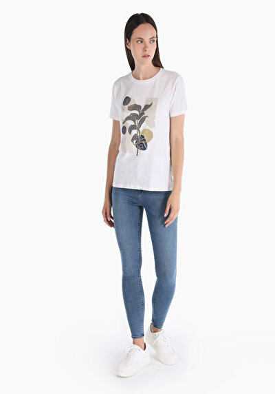 Image de T-shirt À Manches Courtes Ecru Regular Fit Femme
