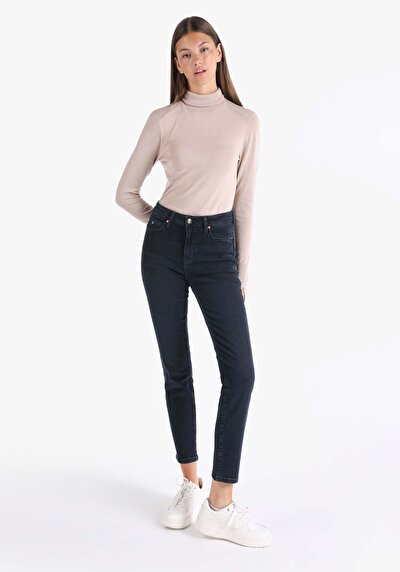 Image de 703 Carla Pantalon Bleu Foncé Straight Leg Medium Rise En  Slim Fit Femme