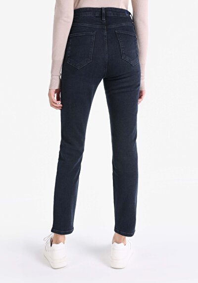 Image de 703 Carla Pantalon Bleu Foncé Straight Leg Medium Rise En  Slim Fit Femme