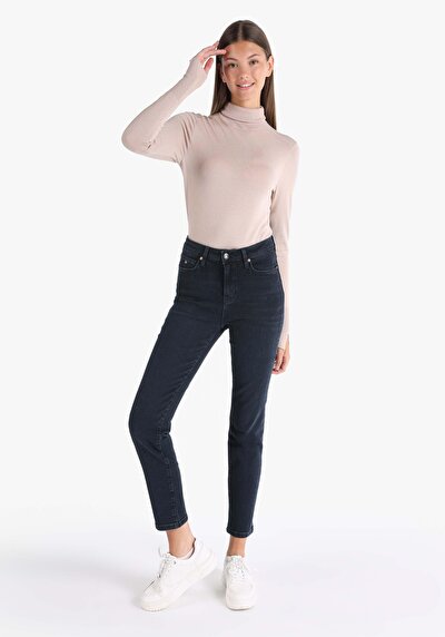 Image de 703 Carla Pantalon Bleu Foncé Straight Leg Medium Rise En  Slim Fit Femme