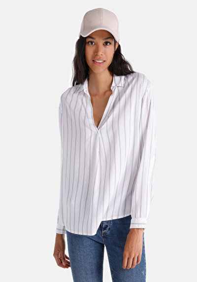 Image de Chemisier À Manches Longues Blanc Regular Fit Femme