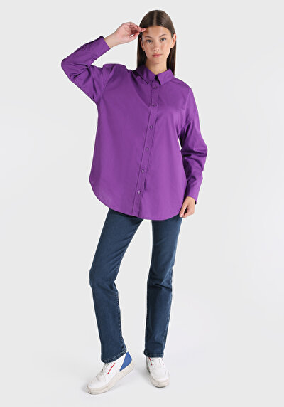 Image de Chemise À Manches Longues Violet Relaxed Fit Femme