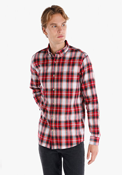 Image de Chemise À Manches Longues Rouge Regular Fit   Homme