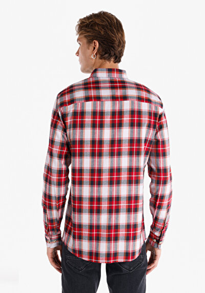 Image de Chemise À Manches Longues Rouge Regular Fit Homme