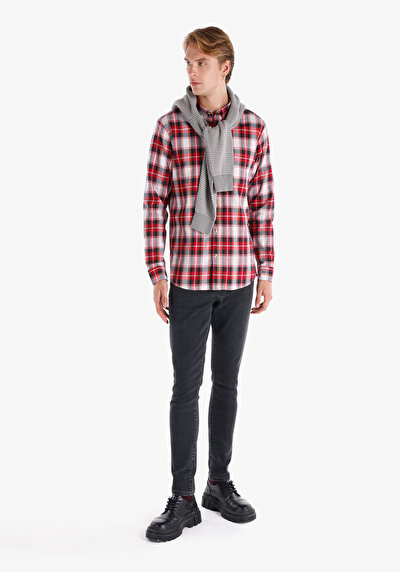 Image de Chemise À Manches Longues Rouge Regular Fit Homme