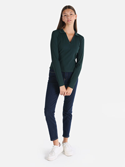 Image de T-shirt À Manches Longues Vert Slim Fit  Femme