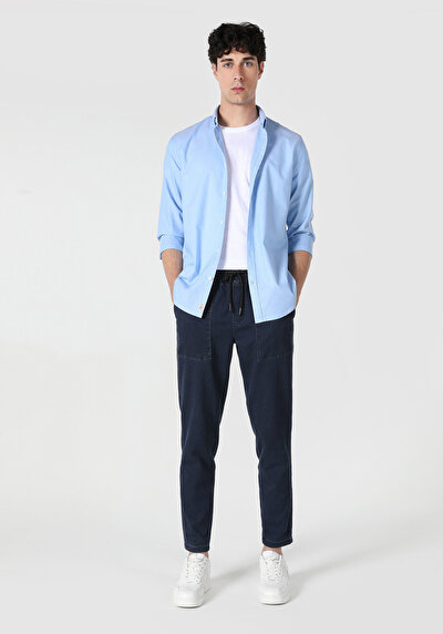 Afficher les détails de Chemise À Manches Longues Bleu Slim Fit   Homme