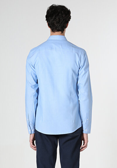 Afficher les détails de Chemise À Manches Longues Bleu Slim Fit   Homme