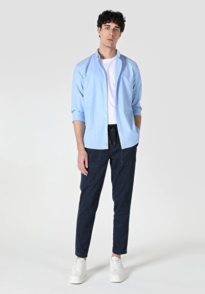 Image de Chemise À Manches Longues Bleu Slim Fit Homme