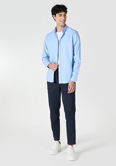 Afficher les détails de Chemise À Manches Longues Bleu Slim Fit   Homme