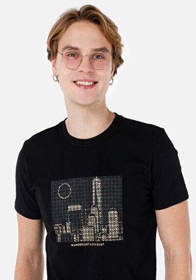 Image de T-shirt À Manches Courtes Noir Slim Fit Homme