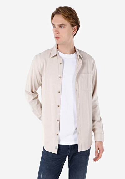 Image de Chemise À Manches Longues Beige Regular Fit   Homme