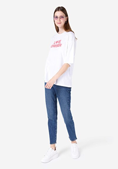 Image de T-shirt À Manches Courtes Blanc Comfort Fit Imprimé Femme