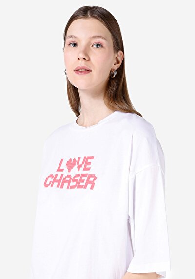 Image de T-shirt À Manches Courtes Blanc Comfort Fit Imprimé Femme