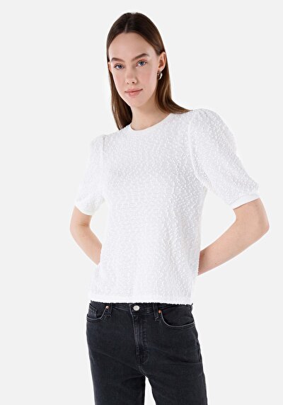 Image de T-shirt À Manches Courtes Blanc Regular Fit Droit Femme