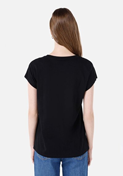 Image de T-shirt À Manches Courtes Noir Regular Fit Imprimé Femme