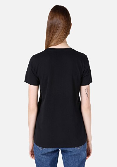 Image de T-shirt À Manches Courtes Noir Regular Fit Imprimé Femme