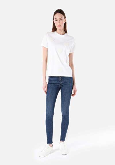 Image de T-shirt À Manches Courtes Blanc Regular Fit Imprimé Femme