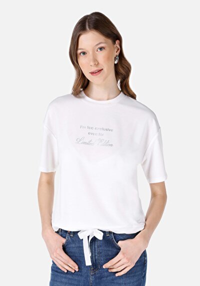 Image de T-shirt À Manches Courtes Blanc Regular Fit Imprimé Femme