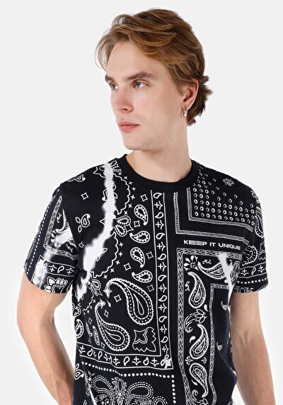 Image de T-shirt À Manches Courtes Noir Regular Fit Imprimé Homme