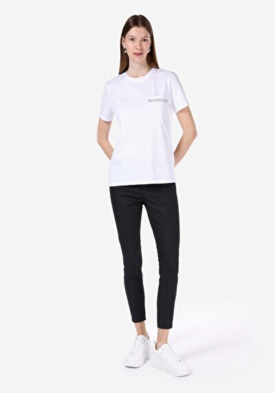 Image de T-shirt À Manches Courtes Blanc Regular Fit Droit Femme