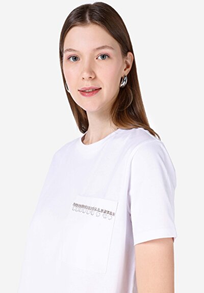 Image de T-shirt À Manches Courtes Blanc Regular Fit Droit Femme