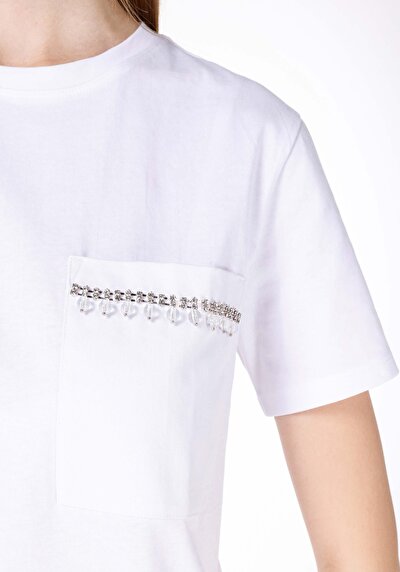 Image de T-shirt À Manches Courtes Blanc Regular Fit Droit Femme