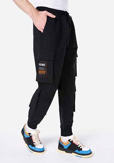 Image de Pantalon Noir Lastikli Medium Rise En Polyester Comfort Fit Homme